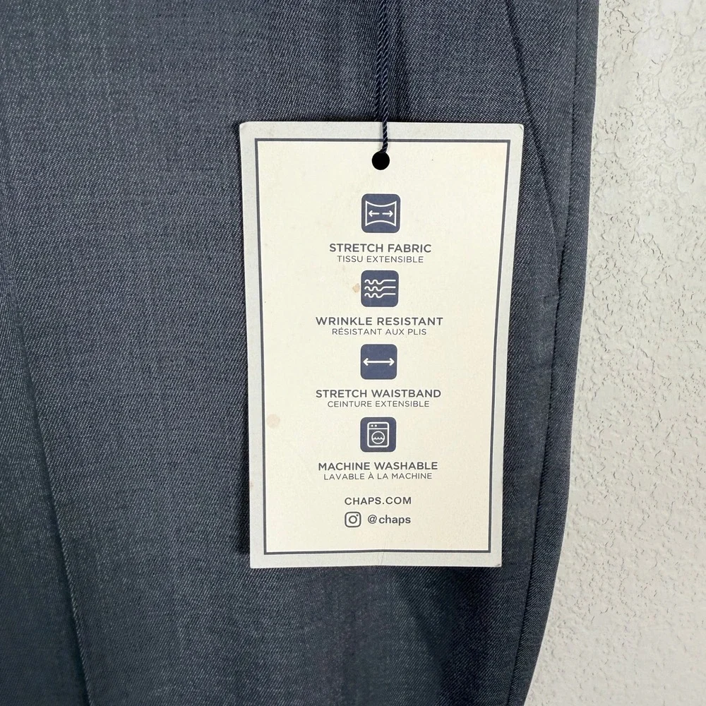 Chaps Performance Dress Pants Mens 36x30‎ Charcoal Regular Fit Stretch NEW